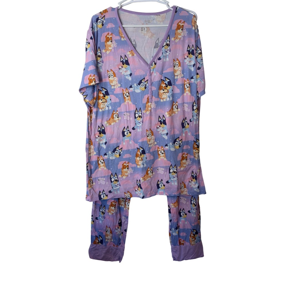 Little Sleepies Adult Bluey 2 Piece Bamboo Pajama Set Size 3XL Bingo Purple Pink